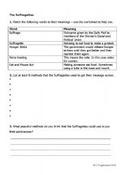 English worksheet: suffragettes