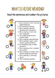 English Worksheet: What is he/she wearing?