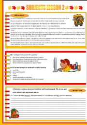 English Worksheet: SUBJECTS LESSON 2