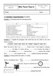 English Worksheet: 7th form exam