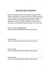 English Worksheet: classroom rules worksheet