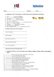 English Worksheet: Verb to be and question words
