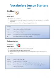 English Worksheet: Lesson Starters (Vocabulary) / Games Part 1