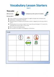 English Worksheet: Lesson Starters (Vocabulary) / Games Part 2
