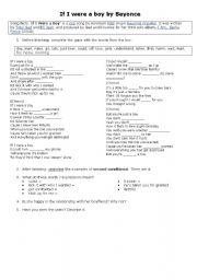 English Worksheet: Second conditional - a song by Beyonce (If I were a boy)