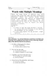 English Worksheet: Words with Multiple Meanings