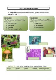 English Worksheet: types of living things. Part 1/4