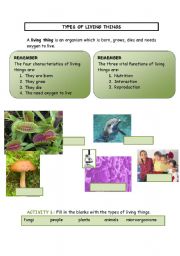 English worksheet: types of living things. Part 1/4