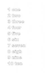 English Worksheet: Numbers 1 to 10 