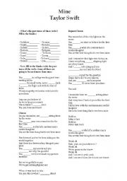 English Worksheet: Mine- Taylor Swift