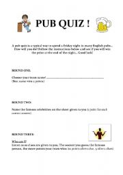 English Worksheet: Pub Quiz