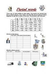 English Worksheet: Parted words - Jobs