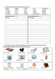 English Worksheet: Countable and uncountable nouns