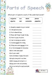 English Worksheet: Parts of Speech