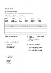 English worksheet: review family clothes possessives