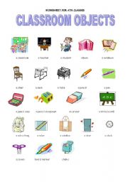 English Worksheet: classroom objects