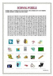 English Worksheet: SCHOOL PUZZLE