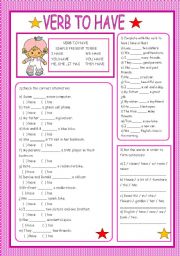 English Worksheet: VERB TO HAVE