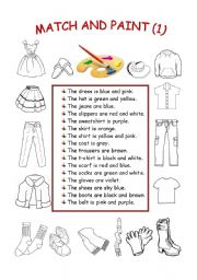 English Worksheet: Match and paint