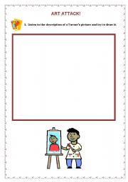 English Worksheet: Describing a painting, 4 pages: pictation, pairwork speaking activity