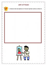 English worksheet: Describing a painting, 4 pages: pictation, pairwork speaking activity