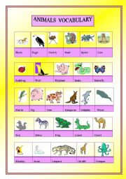 English Worksheet: ANIMALS PICTIONARY