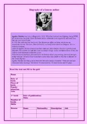 English Worksheet: Agatha Christies biography