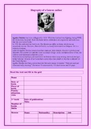 English Worksheet: Agatha Christies biography