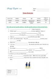 English worksheet: Cloze Exercise - Answer key included