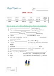 English Worksheet: Cloze Exercise - Answer key included