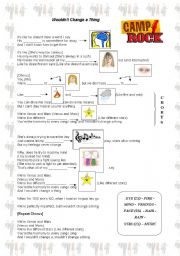 English Worksheet: CAMP ROCK SONG: Wouldnt change a thing (key included)