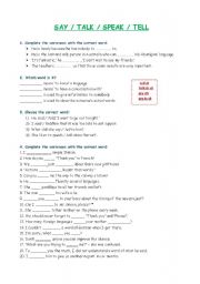 English Worksheet: SAY / TALK / SPEAK / TELL