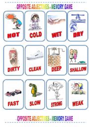 English Worksheet: MEMORY CARD - OPPOSITE ADJECTIVES - Part I