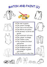 English Worksheet: Match and paint (2)
