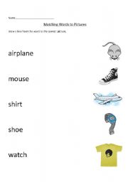 English worksheet: Word to Picture Matching