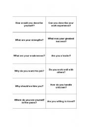 English Worksheet: Job interview question cards