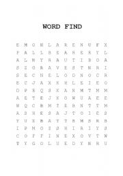 English worksheet: Funeral word find