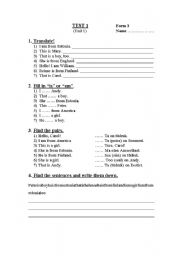 English worksheet: TEST UNIT 1 I LOVE ENGLISH 