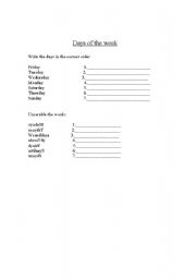 English Worksheet: Days of the week