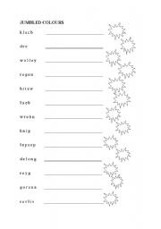 English Worksheet: jumbled colours