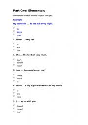 English worksheet: test on grammar Elementary level
