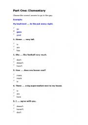 English Worksheet: test on grammar Elementary level