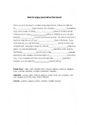 English worksheet: Parts of Speech - Mad Libs Activity - A Day at the Beach