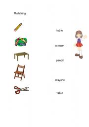 English Worksheet: Matching classroom objects