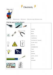 English Worksheet: electricity vocabulary