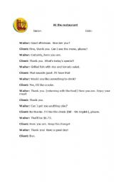 English Worksheet: at the restaurant