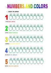 English Worksheet: NUMBERS AND COLORS