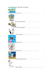 English Worksheet: can cant