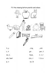 English Worksheet: Fill Match Colour