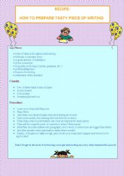 English Worksheet: Recipe: How to prepare Tasty piece of writing